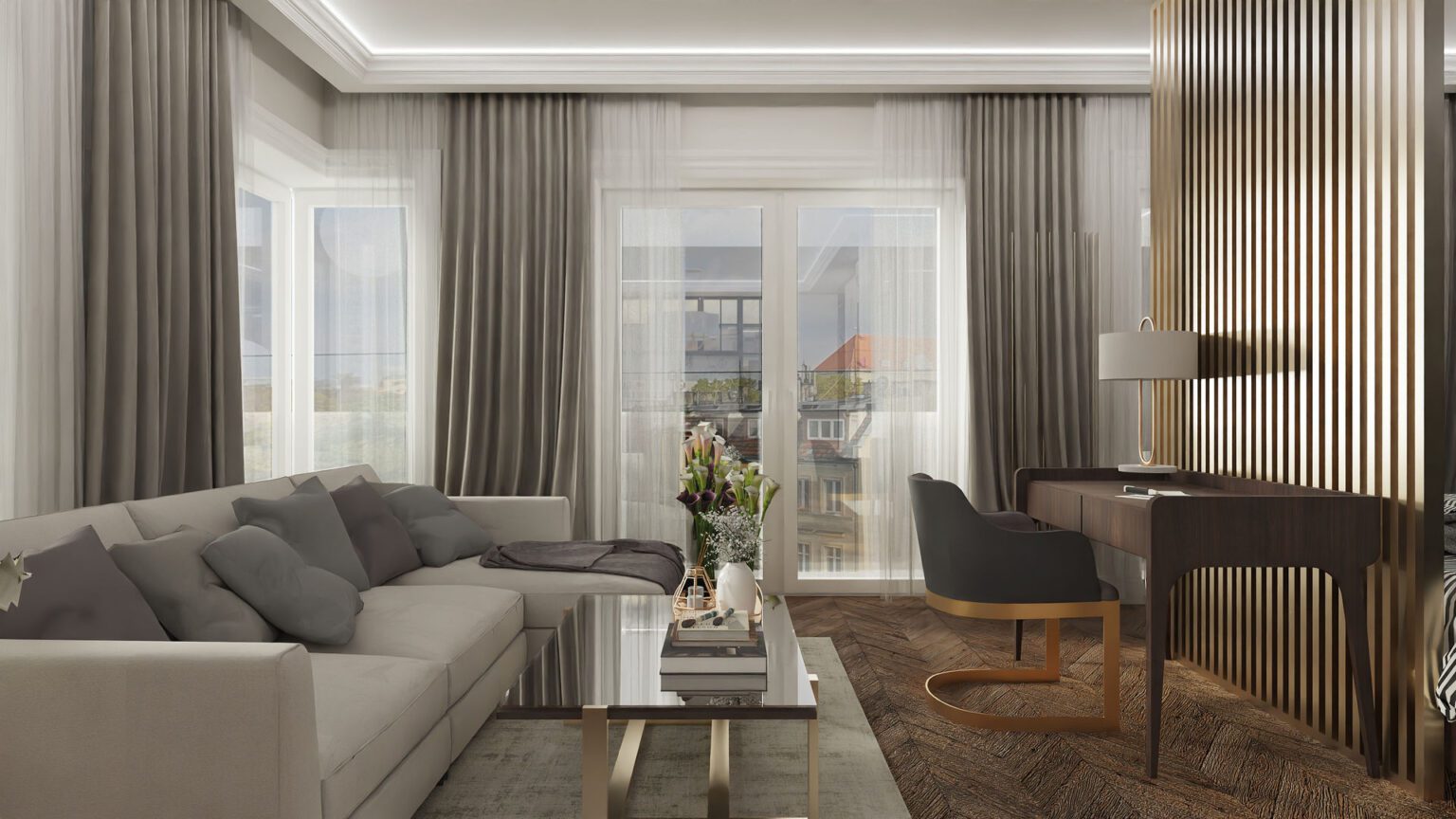 Apartament luksusowy_część wypoczynkowa i kącik do pracy