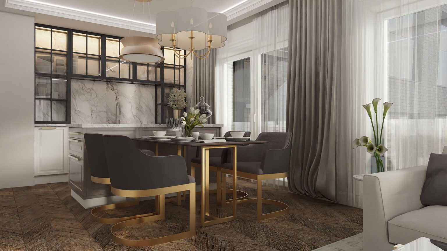 Apartament luksusowy_widok na jadalnię i kuchnię
