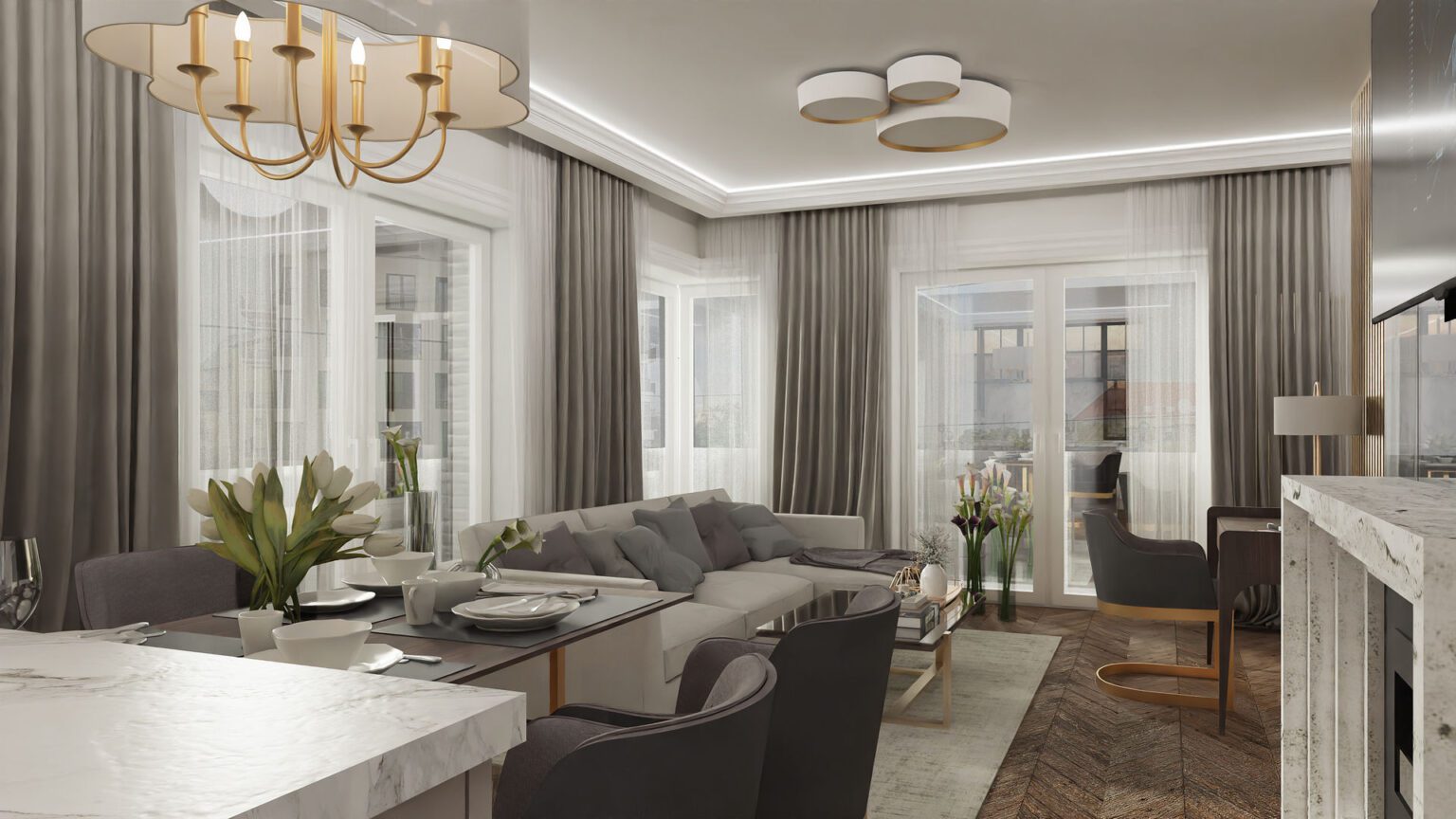 Apartament luksusowy_widok na salon i jadalnię