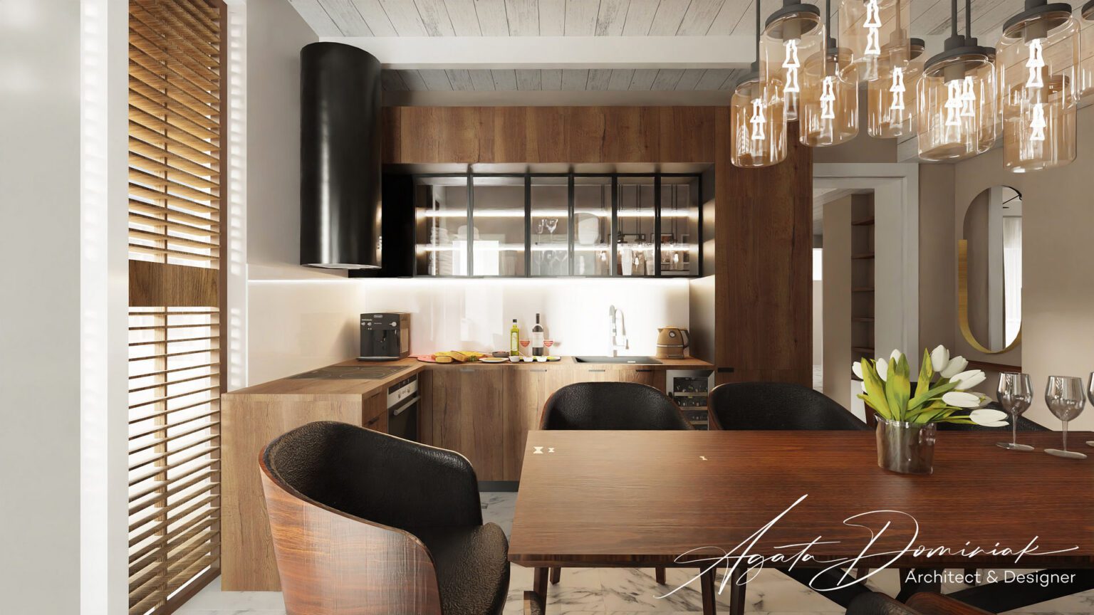Mieszkanie wakacyjne kuchnia gotowa, jadalnia krzesła Fameg ARCH