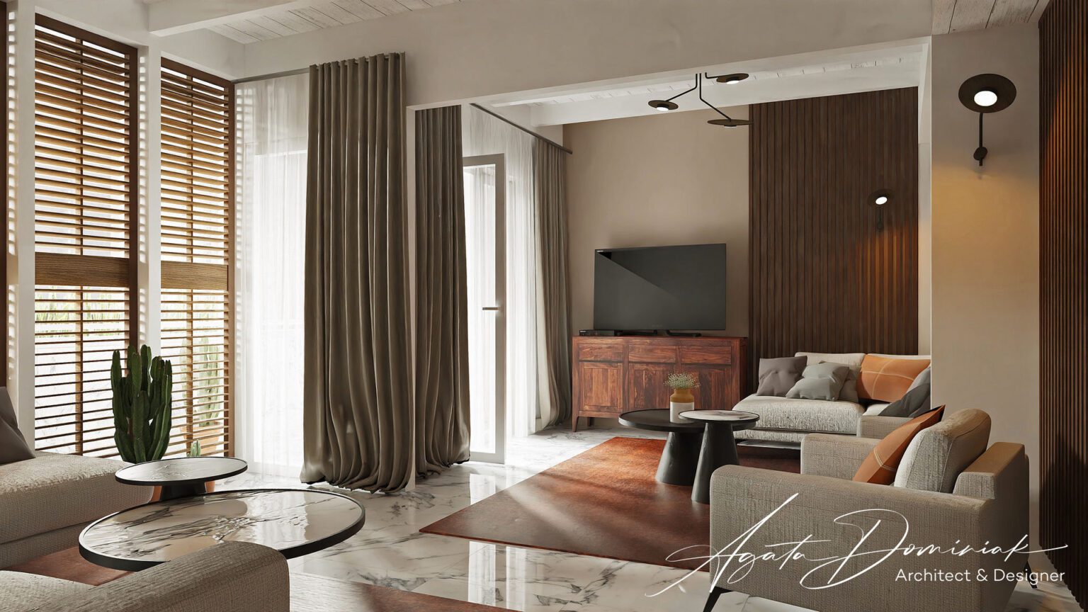 Mieszkanie wakacyjne_część telewizyjna_jasne sofy