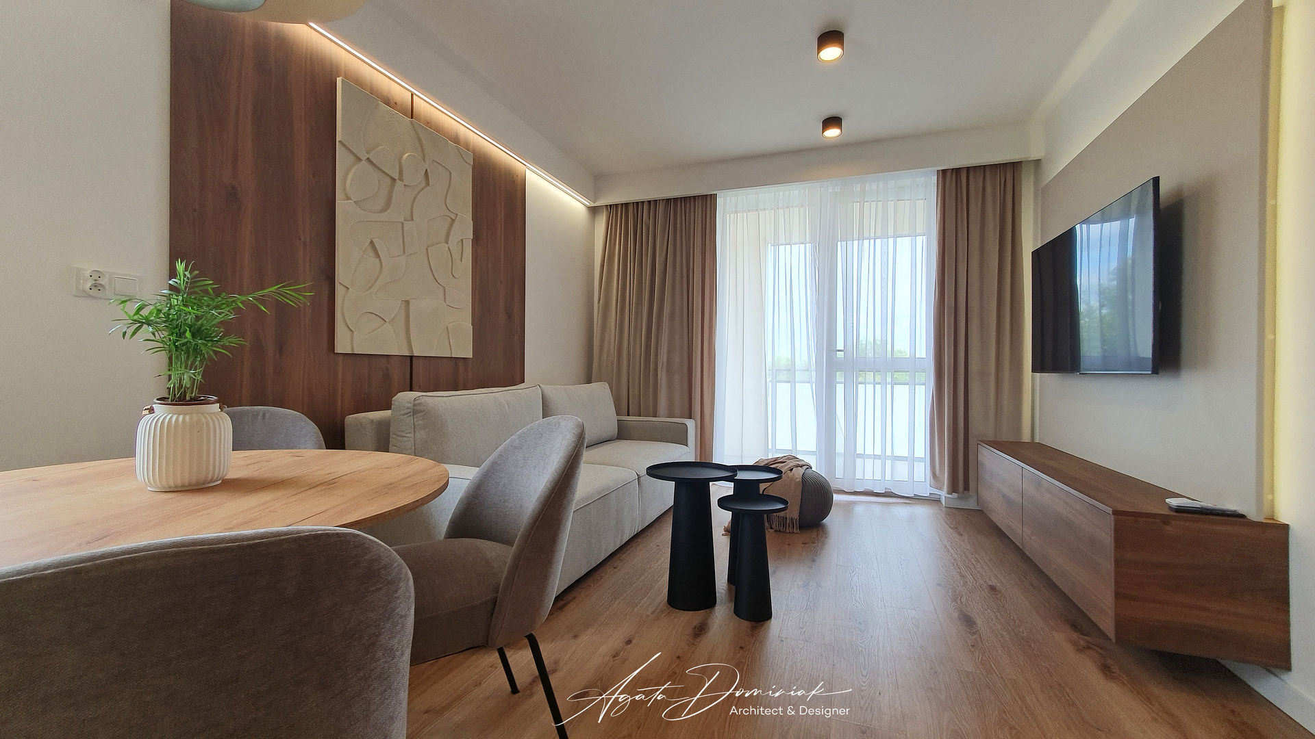 Mieszkanie w Jelczu_salon z aneksem wid 6