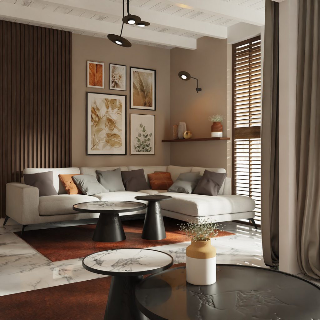 Salon w ciepłych tonacjach beżu