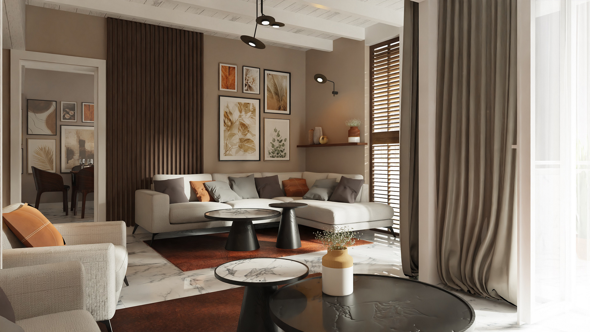 Salon w ciepłych tonacjach beżu