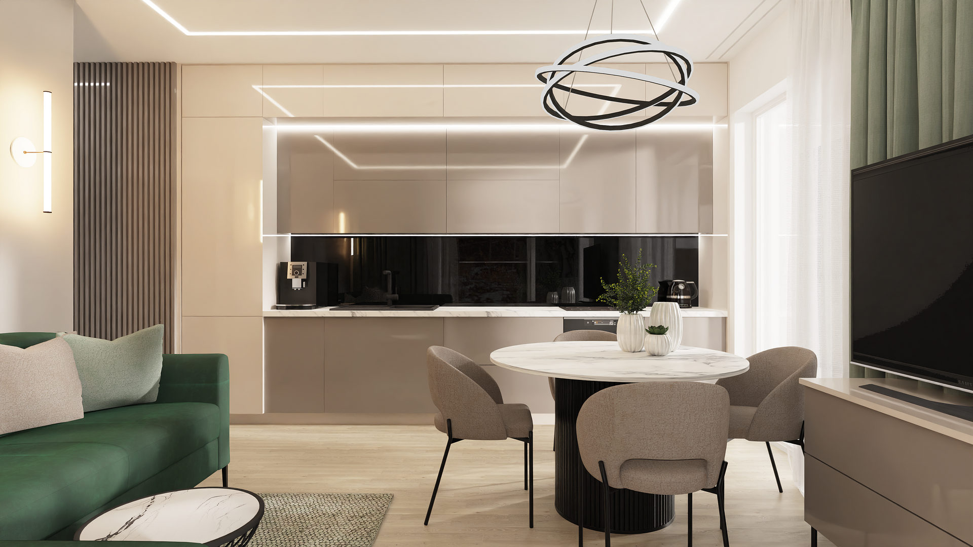 salon nowoczesny w mieszkaniu nad morzem