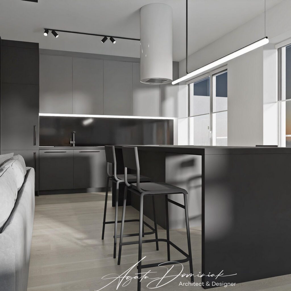 Aneks kuchenny z wyspą i hokerami