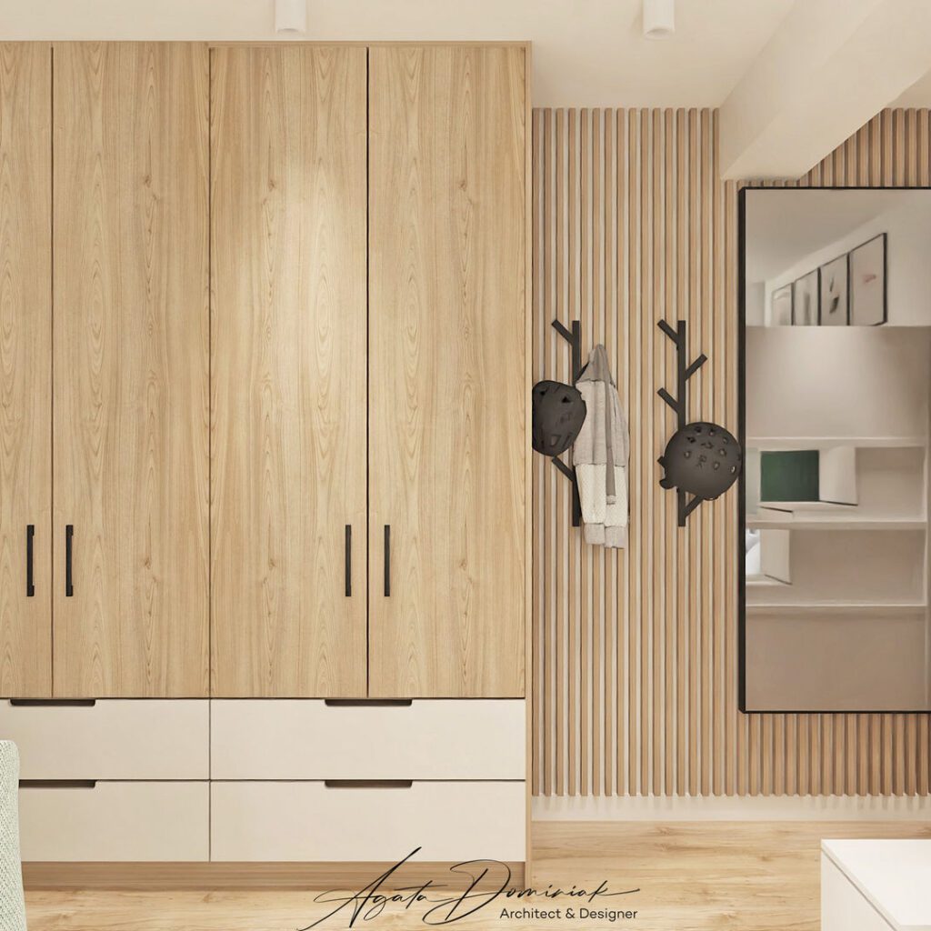 Pojemne szafy w pokoju nastolatki, zabudowa meblowa na wymiar.