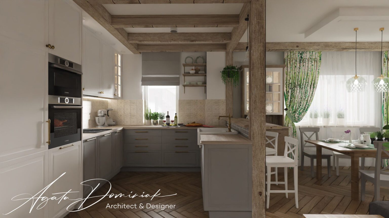 Dom prywatny pod Wrocławiem_kuchnia i jadalnia_widok 2