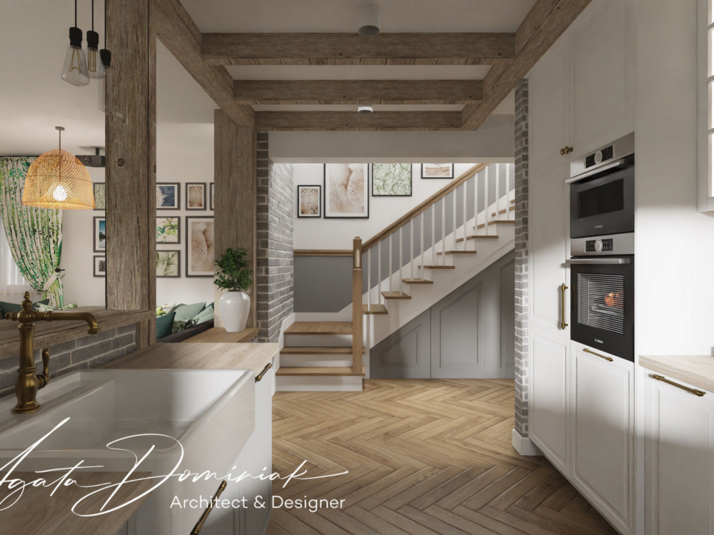 Dom prywatny pod Wrocławiem_kuchnia i schody