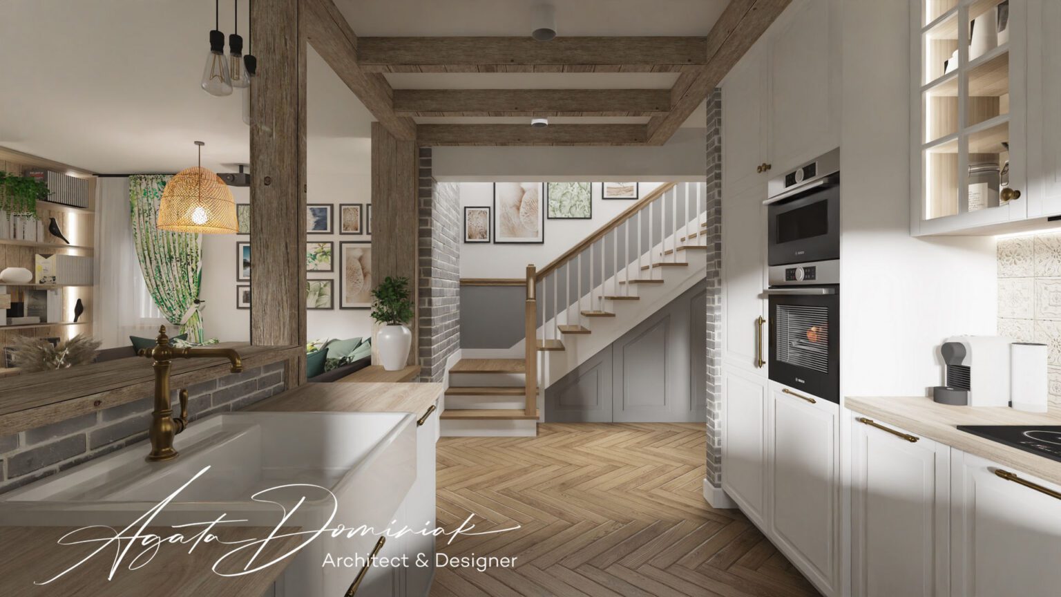 Dom prywatny pod Wrocławiem_kuchnia i schody