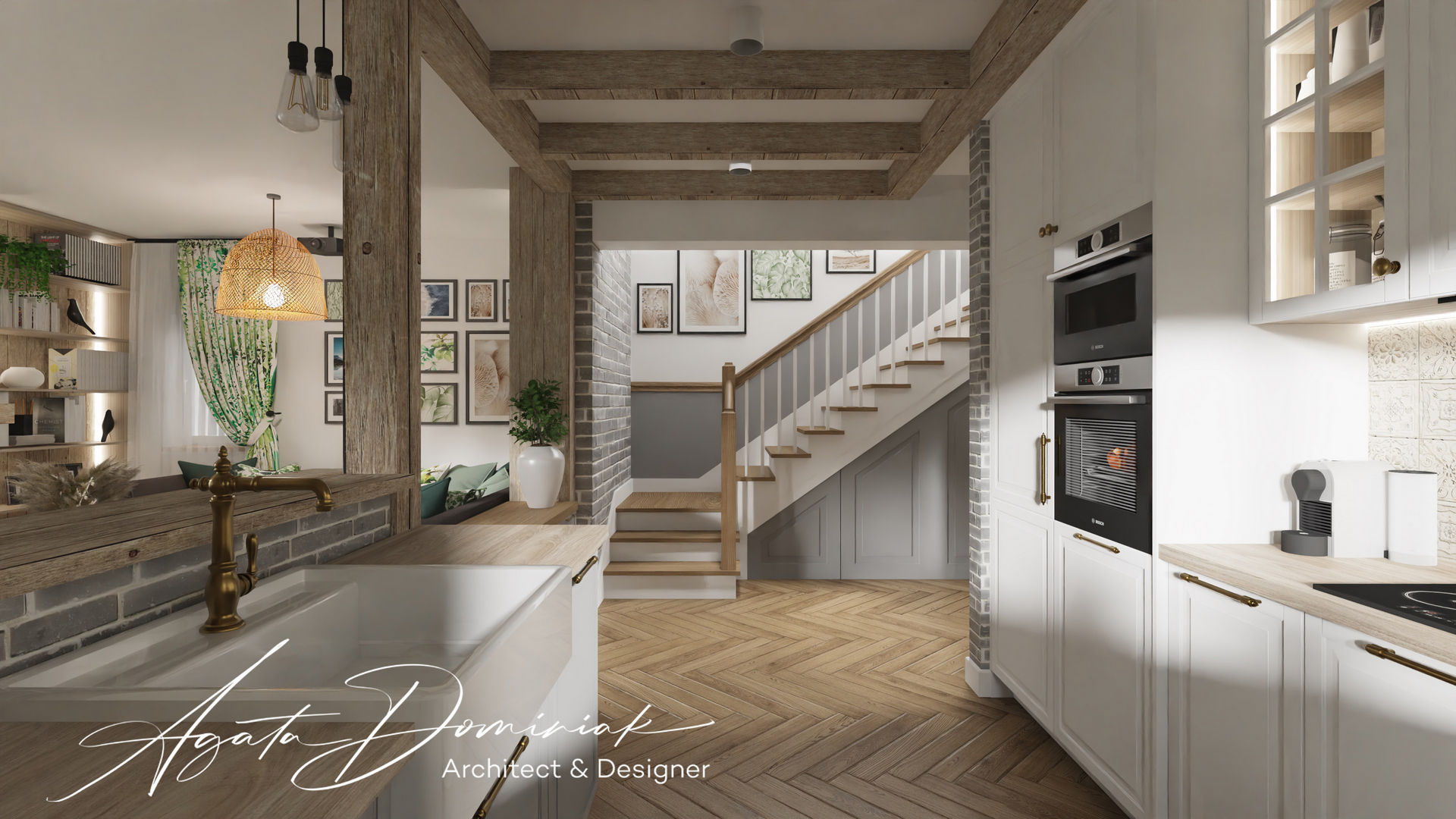 Dom prywatny pod Wrocławiem_kuchnia i schody