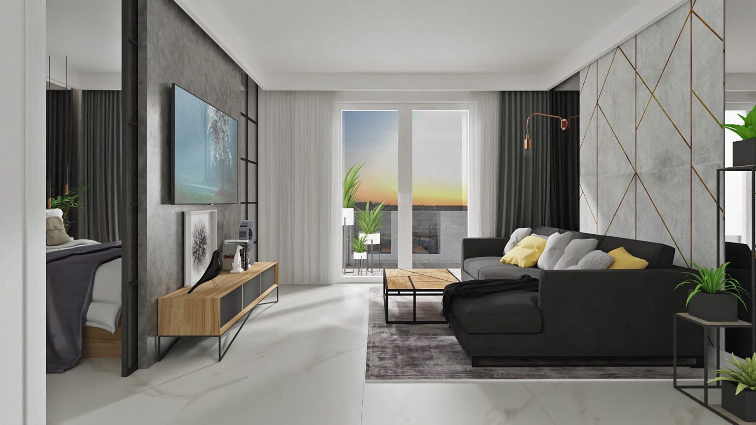 Mieszkanie loftowe_salon_widok 1