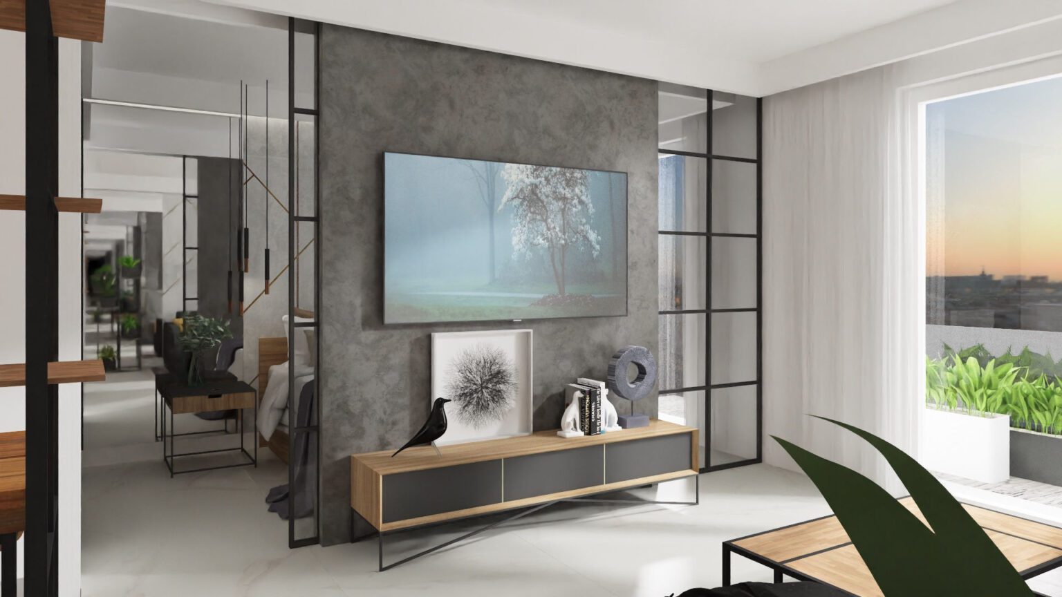 Mieszkanie loftowe_salon_widok 2