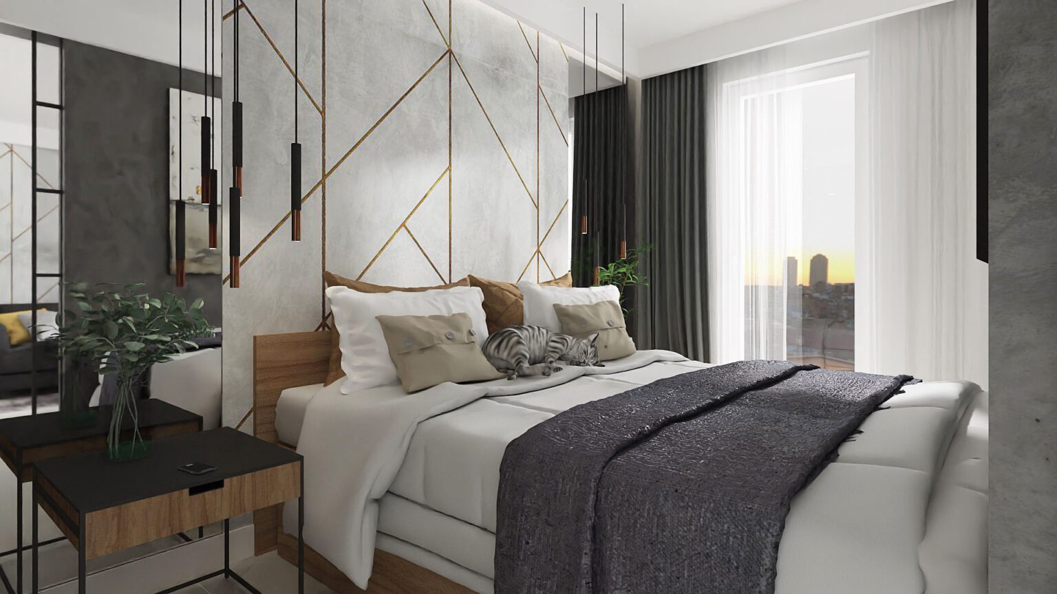 Mieszkanie loftowe_sypialnia_widok 1