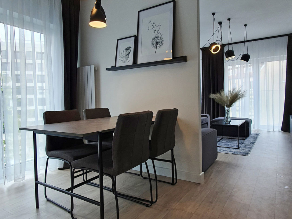 Mieszkanie monochrome_kuchnia z jadalnią wid 2