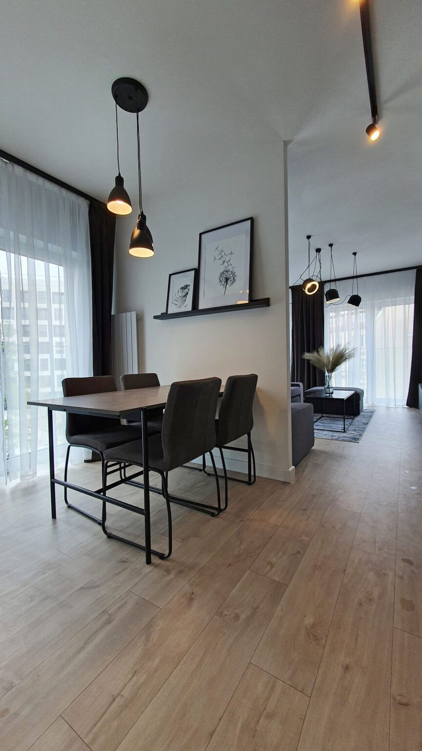 Mieszkanie monochrome_kuchnia z jadalnią wid 2