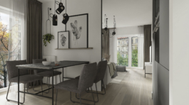 Mieszkanie monochrome_kuchnia z jadalnią wid 3