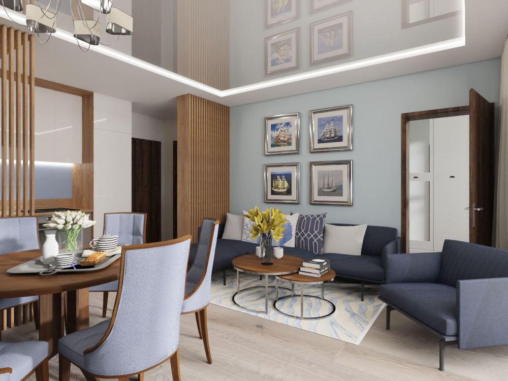 Mieszkanie nad morzem_salon z jadalnią