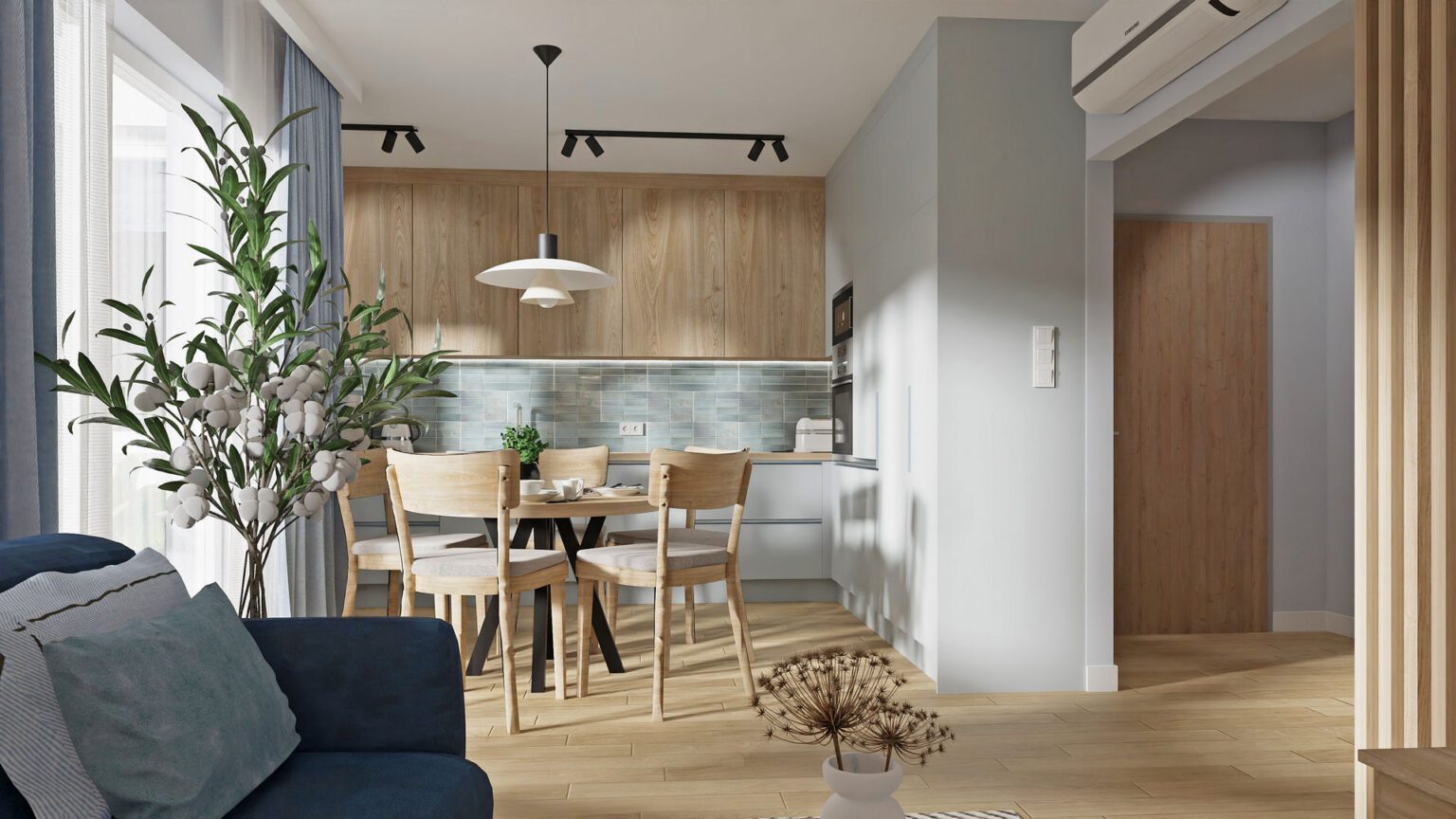 Mieszkanie we Wrocławiu_salon z kuchnią_widok 1