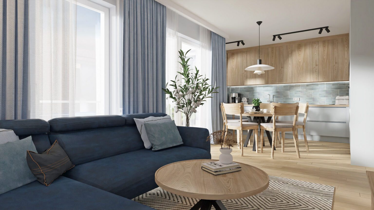 Mieszkanie we Wrocławiu_salon z kuchnią_widok 10a