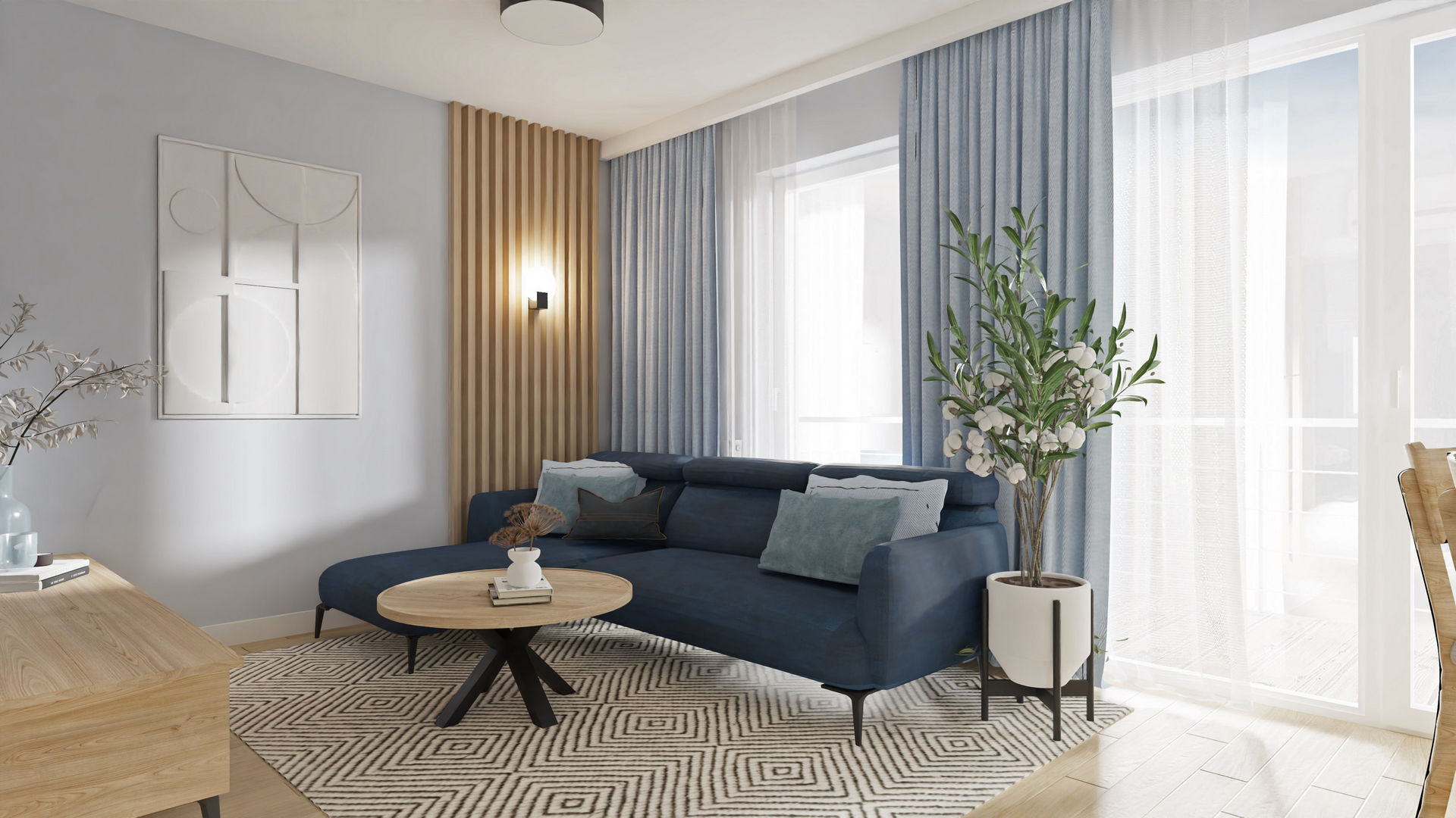 Mieszkanie we Wrocławiu_salon z kuchnią_widok 3