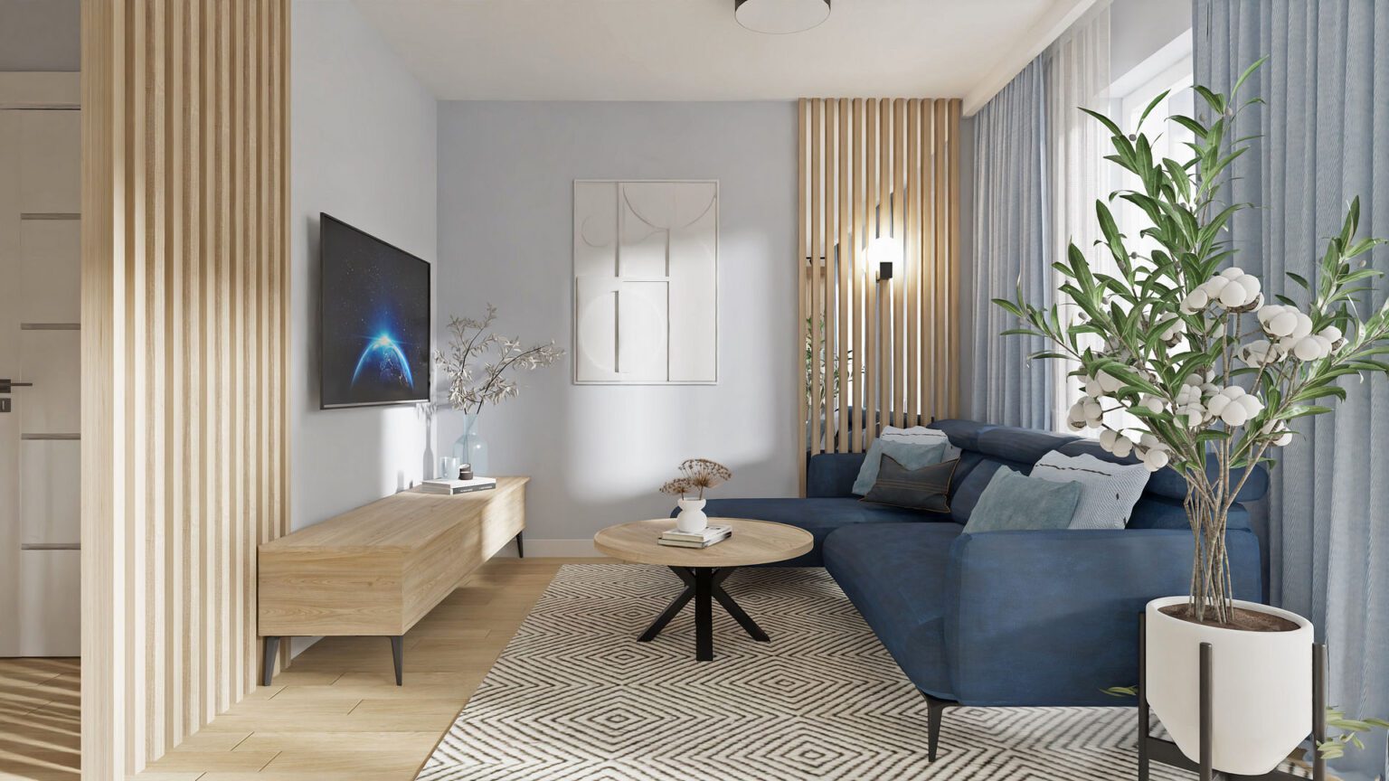 Mieszkanie we Wrocławiu_salon z kuchnią_widok 4