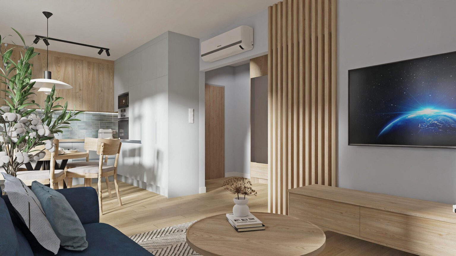 Mieszkanie we Wrocławiu_salon z kuchnią_widok 9