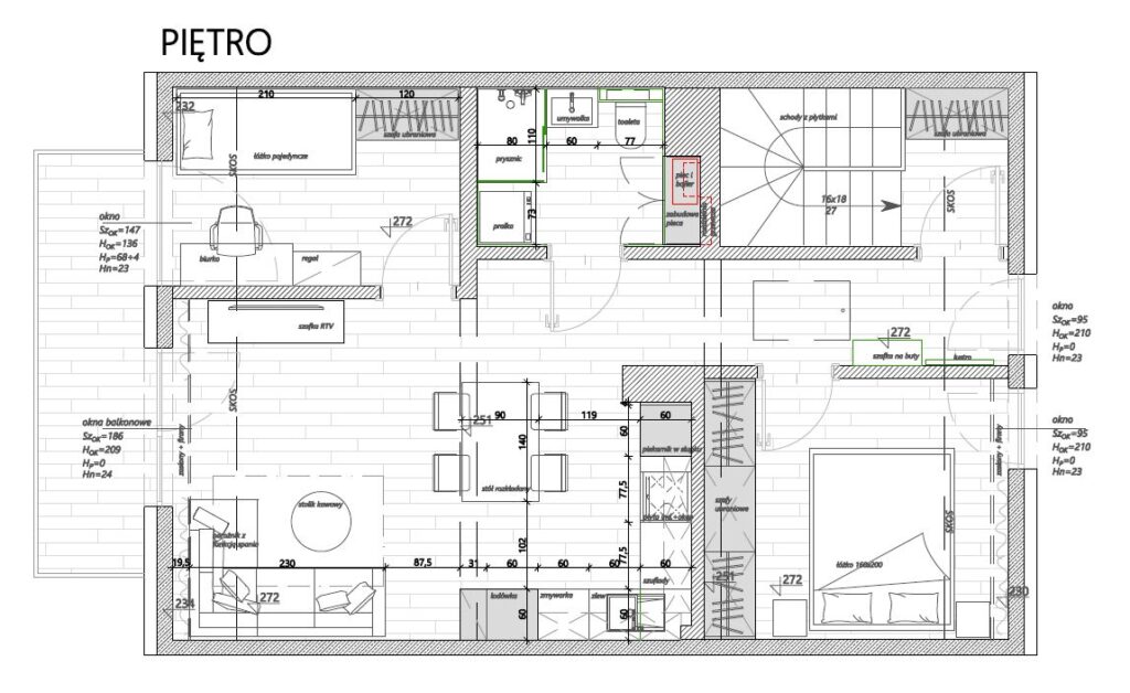 Rzut architektoniczny piętra mieszkania – plan układu funkcjonalnego